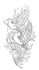 Obraz premium Two doves flying peace hope outline stock image