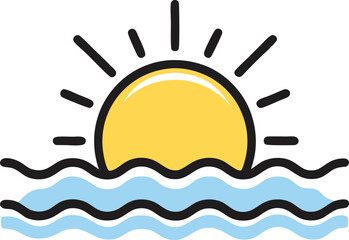 sun icon, sunshine and solar glow, sunrise or sunset. Decorative circle full and half sun and sunlight. Hot solar energy for tan. beach Vector sign