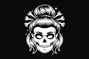woman skull bun hairstyle illustration vector