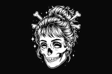 woman skull bun hairstyle illustration vector
