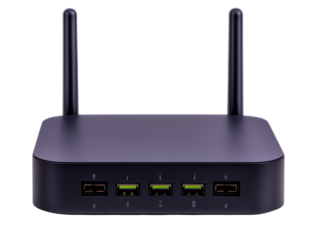 Wireless router cutout background in modern office equipment setting for creative designs