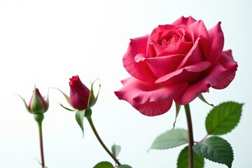 Tight bud to full bloom, showcasing rose's progression against pure white, floral, nature