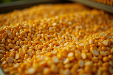 Close-up view of a pile of yellow and white seeds.