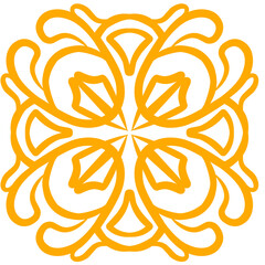 Vibrant floral pattern design featuring intricate shapes and curves in bright yellow on white background