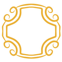 Elegant decorative frame design featuring intricate swirls and curves in a golden hue on a white background
