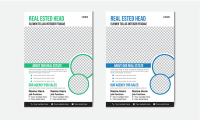 Real estate social media banner templates, real estate flayer design templates. Corporate business flyer template design set with blue and green color.
