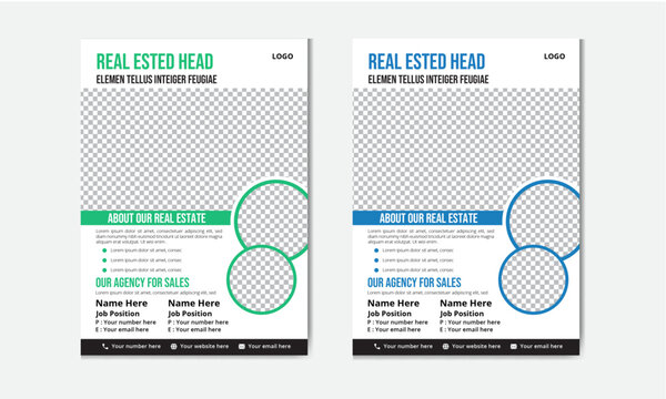 Real estate social media banner templates, real estate flayer design templates. Corporate business flyer template design set with blue and green color.