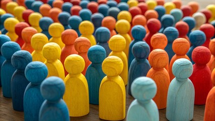 Obraz premium Colorful Wooden Figures Crowd Diversity