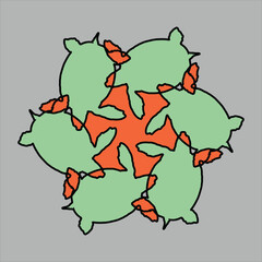 Abstract and fauna ceramic motif design with colorful colors on a gray background