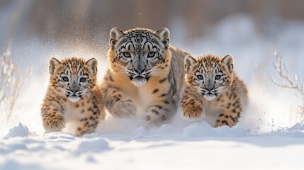 Obraz premium Majestic Snow Leopards in Winter Wonderland