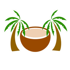 Obraz premium A tropical coconut drink surrounded by palm trees, evoking relaxation on a sunny beach