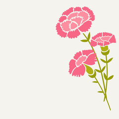 Vector illustration of pink carnations bouquet on a light background. Minimal floral design perfect for Mothers Day cards, greeting templates, spring celebration banners, and feminine prints. Elegant
