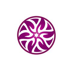 Abstract circular design featuring intricate purple and white patterns with a star in the center