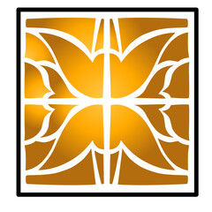 Abstract golden floral design with symmetrical patterns, suitable for backgrounds or decorative use