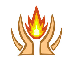 Abstract illustration of hands cradling a vibrant flame, symbolizing warmth and creativity