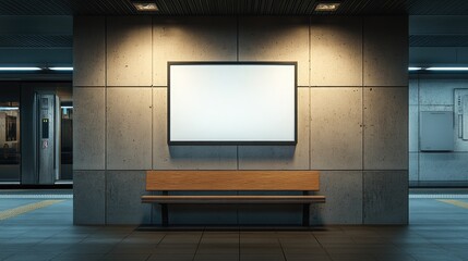 Fototapeta premium Blank white rectangular wall lightbox mockup in underground or train station for advertising layouts in transit zones,urban design blogs, and waiting or public space concepts.