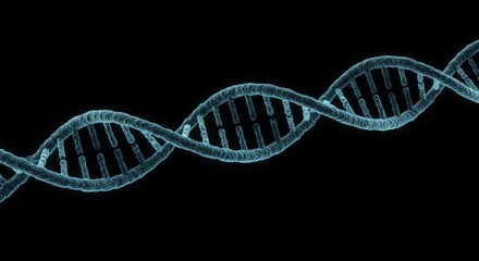 Abstract DNA Double Helix: Cyan on Black Background