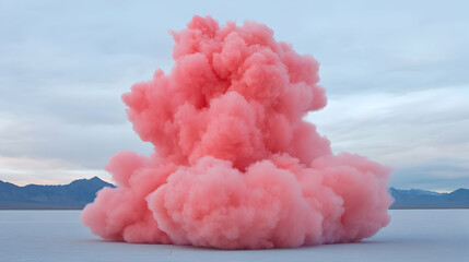 Vibrant Pink Smoke Explosion in a Desert Landscape