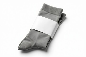 Gray socks in a blank white packaging.