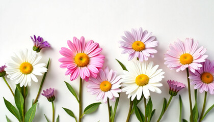 Fototapeta premium Colorful flowers arranged on a blank background for design 