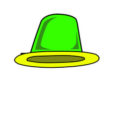 Bright green and yellow cartoon hat with a wide brim, set against a plain white background