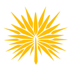 Bright yellow sunburst design with sharp rays radiating outward on a clean white background