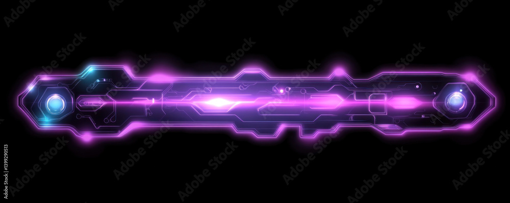Poster a long purple object with a glowing light on it. the object is long and thin, and it is made of some