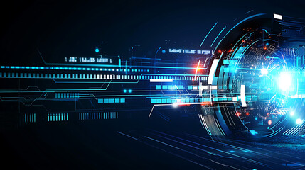 A blue and red computer screen with a large circle in the middle. Generated using AI.