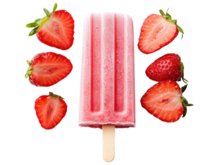 Refreshing strawberry popsicle cutout background office equipment fun treat summer vibes close-up shot
