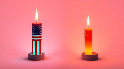 USA vs China conflict and trade war concept design with painted flags on the candles on white background ai  . Tariff, political, trade  