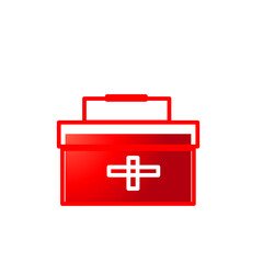 Red toolbox with a white cross symbol, set against a plain background, ideal for repair and maintenance themes