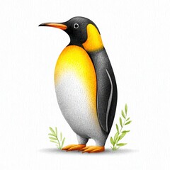 King Penguin Illustration Yellow, Black, and White Avian on White Textured Background