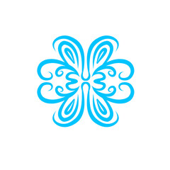 Vibrant blue butterfly illustration with intricate swirls on a white background for decorative use