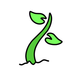 Vibrant green plant sprouting with leaves against a clean white background, symbolizing growth and renewal