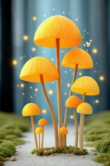 Fototapeta premium Luminous Yellow Mushrooms in a Mystical Forest