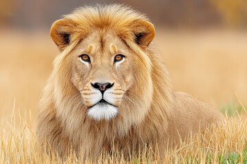 Obraz premium Majestic Male Lion in Golden Grassland