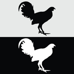 Rooster logo silhouette design in black and white