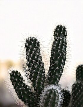 Close de cactos espinhosos em fundo branco minimalista