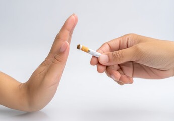 Person refusing a cigarette offered, symbolizing a commitment to quitting smoking.