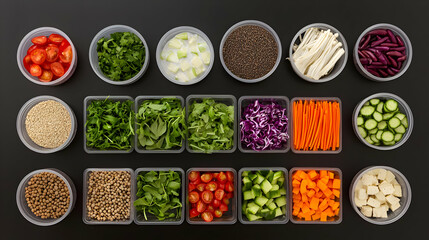 Naklejka premium Assorted Prepared Vegetables In Transparent Containers