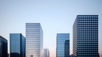 Obraz premium Modern Skyscrapers Silhouette Against Pale Sky