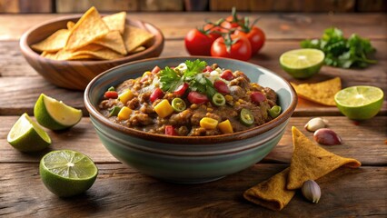 Macro Chili Con Carne: Guacamole, Corn, Beans & Tortilla Chips