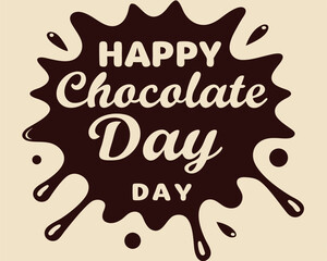 Happy Chocolate Day Banner with Brown Chocolate Splash on Beige.