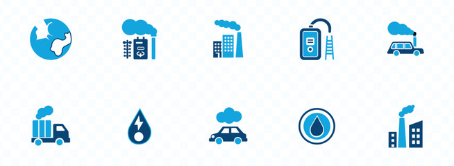 pollution icon set . mask, air filter, PM 2.5, air purifier, car exhaust, indoor air quality, smog solid vector