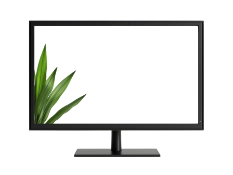 Office equipment monitor display mockup with cutout background modern workspace minimalist design