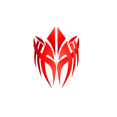 Abstract red tribal design with sharp edges and geometric shapes on a clean white background