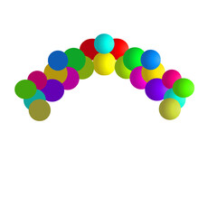 Colorful arrangement of spheres in an arch formation on a white background, showcasing vibrant hues