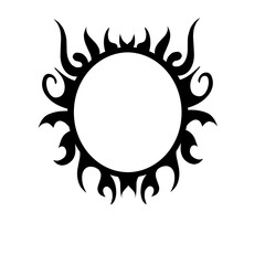 Intricate black tribal sun design with swirling patterns, ideal for tattoo art and graphic design