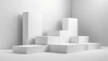 abstract white light on wall background texture with geometric shape. 3d render design for display product on website. Mockup with gray podium scene concept. Empty showcase for advertising and banner 