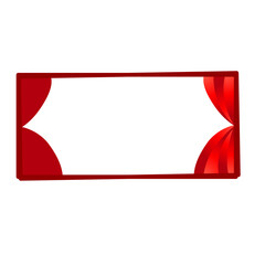 Vibrant abstract design featuring dynamic red curves and flowing shapes on a white background